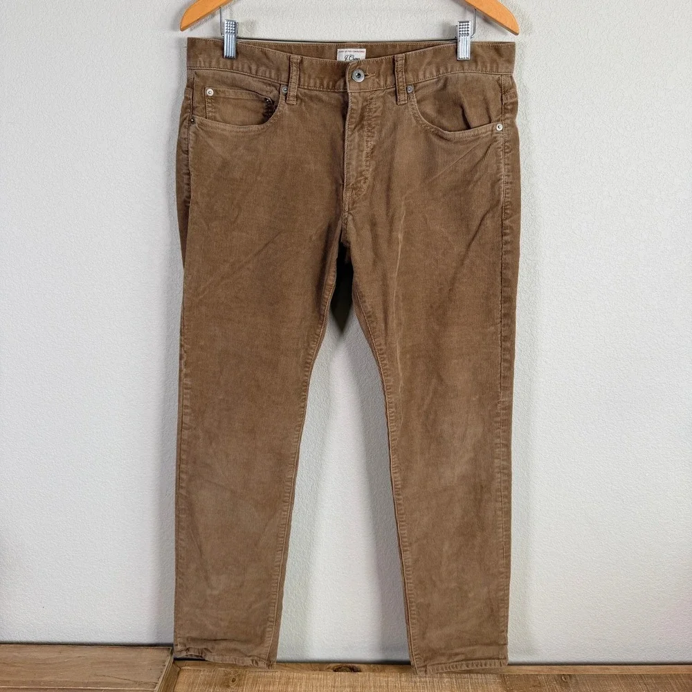J Crew 484 Slim Corduroy Pants Mens 34x30 Brown‎ Fine Wale Stretch 77388